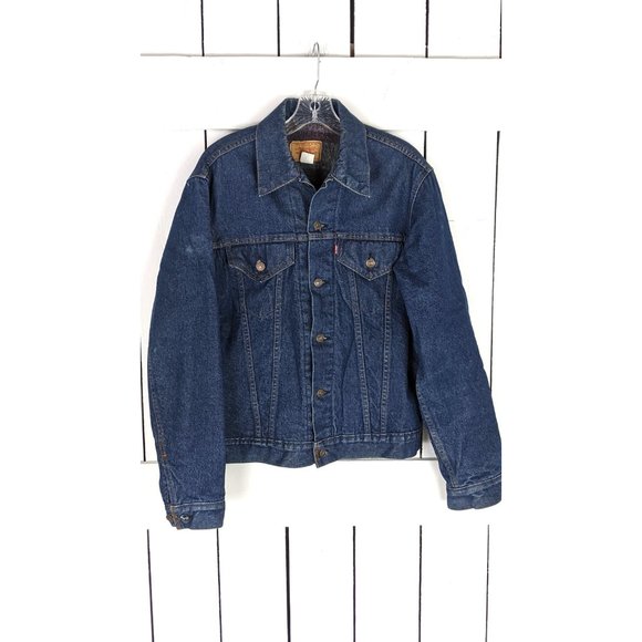 Vintage Levi Straus and Co dark blue jean denim blanket lined trucker jacket 40L - Picture 2 of 6